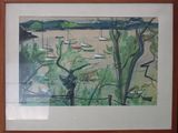 a picture of a painting of boats in the water