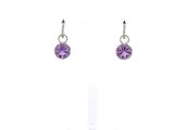 a pair of earrings with purple stones on a white background