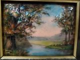 une image d'une peinture d'une rivière dans un cadre