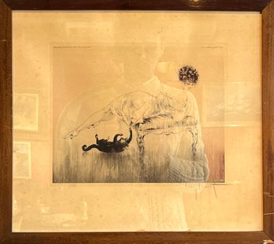 Louis ICART (1888-1950). Elégante au chat. Eau forte contresignée au c - Photo 1