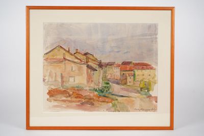an image of a watercolor painting of a street in a village