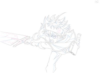 sketches of a drawing of a man with a sword in his hand