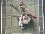 banda with a picture of a man on a boat with a gun and a dog