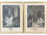 pair of antique prints of a nativity scene in a stable
