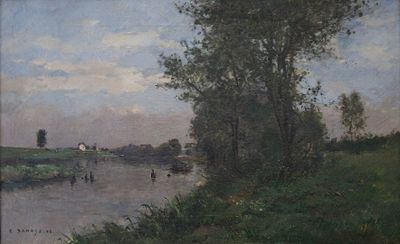 Pierre Emmanuel DAMOYE (1847-1916), "Partie de pêche", huile…