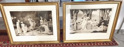 Paire de gravures en grisaille "scène d'intérieur en Anglete…