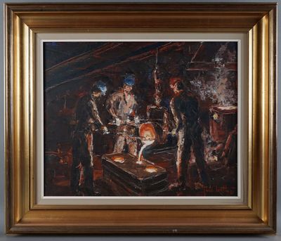 painting of a group of men working in a workshop