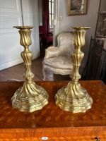 PAIRE DE FLAMBEAUX en bronze doré à motif torse et base chan… (photo 2)