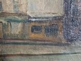 an image of a painting of a building with a clock on top of it