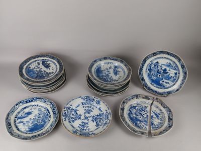 six blue and white plates with blue and white designs on them