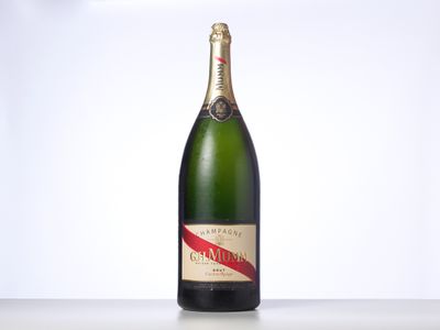 a bottle of champagne that is sitting on a table
