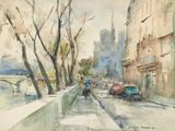 a painting of a person walking down a street