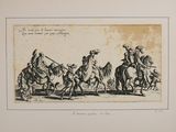 drawing of a group of men riding on horses with a man on a horse