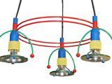 three lights that are hanging from the ceiling