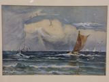 a painting of a sailboat in the ocean