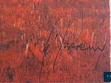 an image of a painting of a red field with writing on it
