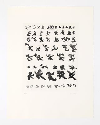 une image représentant un tirage en noir et blanc sur lequel figurent des caractères chinois