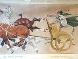 a picture of a painting of a man on a chariot being pulled by two horses