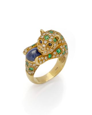 une bague « panthère » sertie de diamants, de saphirs et d'émeraudes