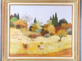an image of a painting of a landscape with trees in the background