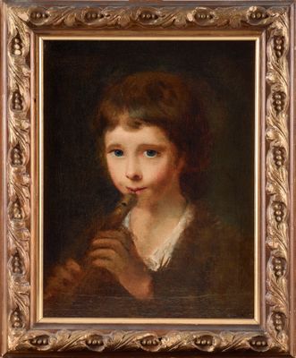 a painting of a young girl holding a pipe in her hand