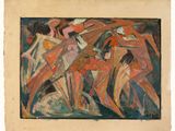 an image of a painting of a group of people riding horses