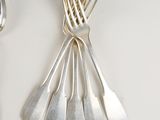 a bunch of forks and spoons sitting on a table