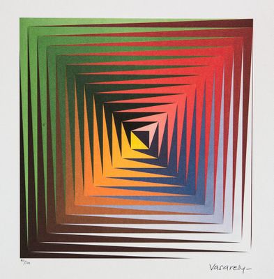an image of a multicolored abstract painting of a square tunnel