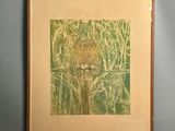 painting of a bird perched on a tree branch in a frame