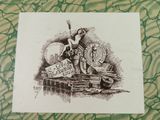 a picture of a drawing of a man riding a horse