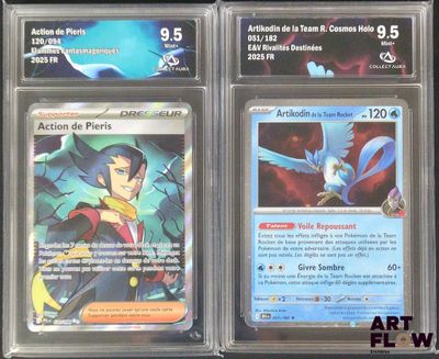 three different pokemon cards are in a plastic case on a table