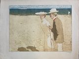 two men standing on the beach talking to each other