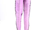 purple leather boots with studs on the toes and heel