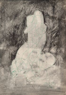 l'image d'un dessin représentant une femme assise sur un lit