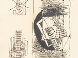 drawing of a black and white image of a piece of art with lines and dots