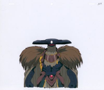 cellule d'animation représentant un homme portant un grand chapeau et de grandes ailes