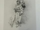 an old drawing of a man holding a child in his arms