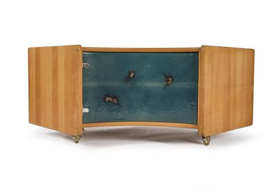 an image of a wooden cabinet with a glass door