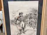 two framed pictures of a man and a woman standing in front of a group of soldiers