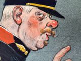 painting of a man in a military uniform with a mustache and moustache