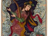 un tableau représentant une femme jouant de la harpe dans le ciel