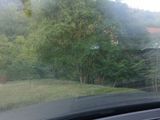 a view of a house through the windshield of a car