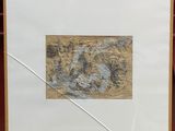 tableau représentant un paysage, dans un cadre blanc bordé de brun