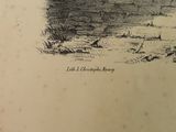 a black and white drawing of a boat on the water