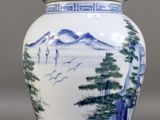 chinese blue and white porcelain jar with a landscape scene