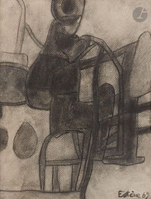 un dessin représentant un homme assis sur une chaise