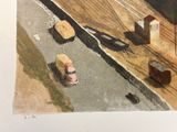 a picture of a painting of a car on the road