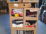boxes stacked on top of each other on a pallet in a warehouse