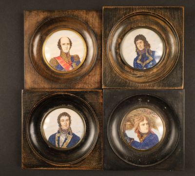 three framed portraits of a man and a woman on a wall