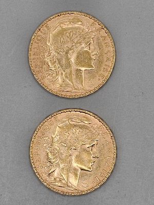 Deux pièces de 20 francs OR de 1909 et 1910 LOT NON EXPOSE, … - Photo 1